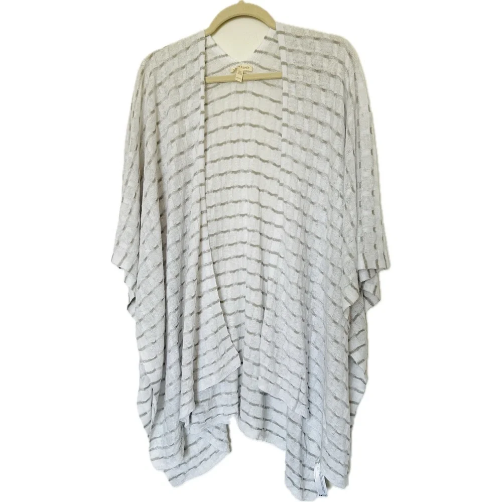 Eileen Fisher White Organic Linen Knit Grid Serape Wrap